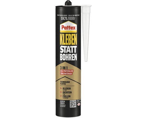 Pattex Kleben statt Bohren 3 in 1 Montagekleber Fugenkleber Fugendichtsoff weiß 390 g