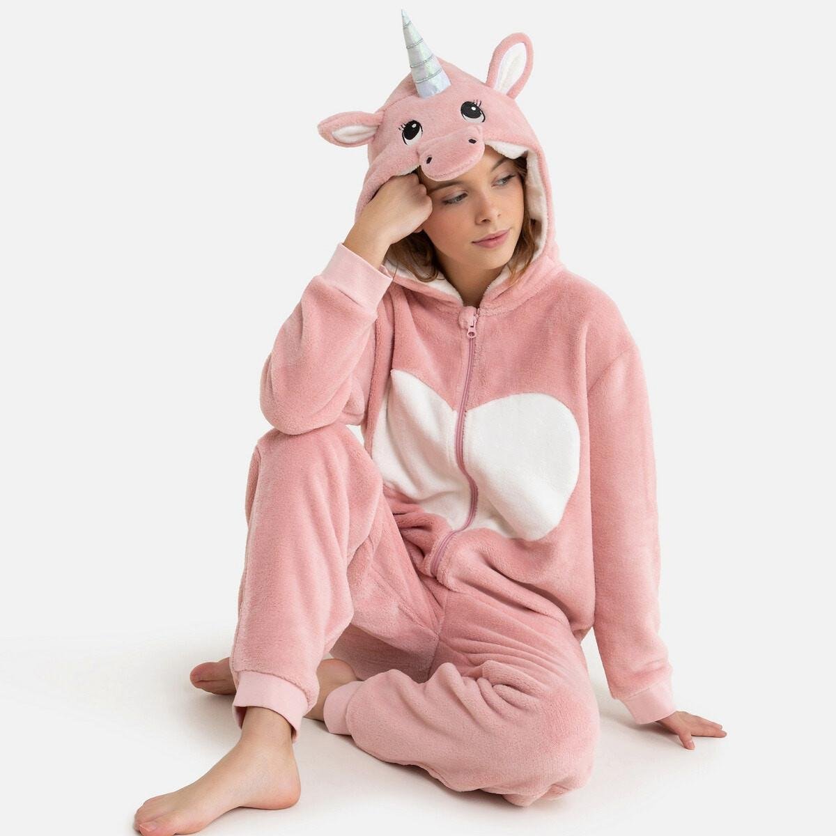 Fleece-Overall mit Einhornkapuze
