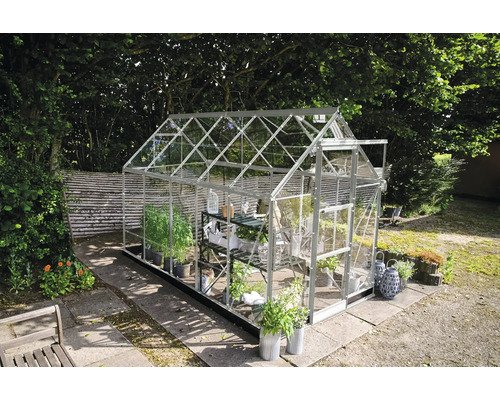 Gewächshaus Halls Icon 6 6,1 m² Blankglas 3 mm 192,5 x 316,9 cm silber