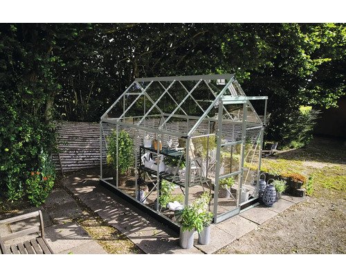 Gewächshaus Halls Icon 6 4,9 m² Sicherheitsglas 3 mm 192,5 x 254,7 cm silber
