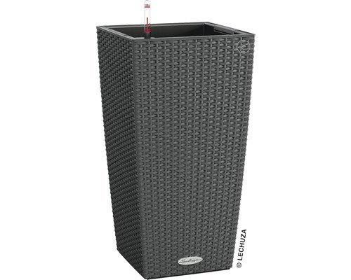 Pflanzvase Lechuza Cubico Cottage Kunststoff 30 x 30 x 56 cm granit inkl. Pflanzeinsatz, Erdbewässerungsystem und Wasserstandsanzeiger