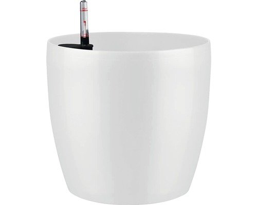 Pflanztopf FloraSelf Kunststoff glänzend Ø 35 cm H 32 cm weiss inkl. Wasserstandsanzeiger, Erdbewässerungsystem und Rollen