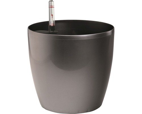 Pflanztopf FloraSelf Kunststoff glänzend Ø 35 cm H 32 cm anthrazit inkl. Wasserstandsanzeiger, Erdbewässerungsystem und Rollen