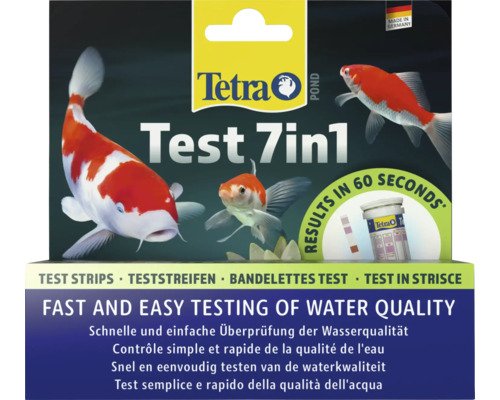 Wassertest TetraPond Test 7 in 1, Teststreifen für den Gartenteich, 25 St.misst pH-Wert, Karbonat- und Gesamthärte, Nitrit, Nitrat, Chlor und Kohlendioxid