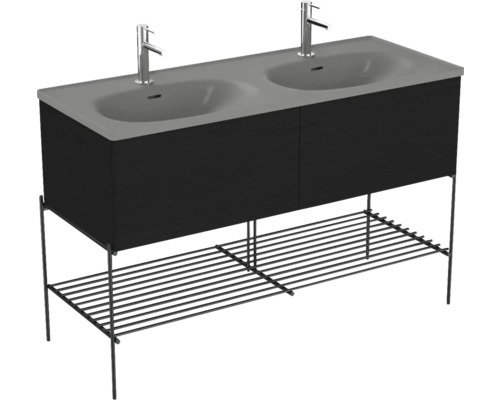 Doppelwaschbecken mit Unterschrank VitrA Equal BxHxT 133x86x52 cm Frontfarbe schwarz eiche 66528