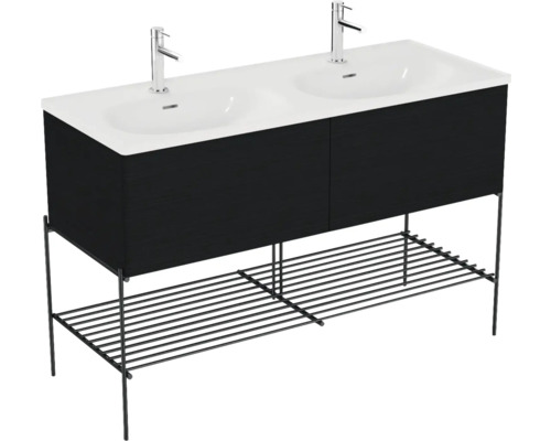 Doppelwaschbecken mit Unterschrank VitrA Equal BxHxT 133x86x52 cm Frontfarbe schwarz eiche 66526