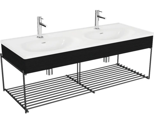 Doppelwaschbecken mit Ablagegitter VitrA Equal BxHxT 132.5x46.5x52 cm Frontfarbe schwarz eiche 64100