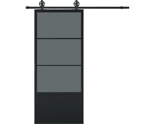 Pertura Schiebetür Komplett-Set Jarn 04 Black 1000x2150 mm inkl. Laufschiene mit Speichenrad,Griff-Set