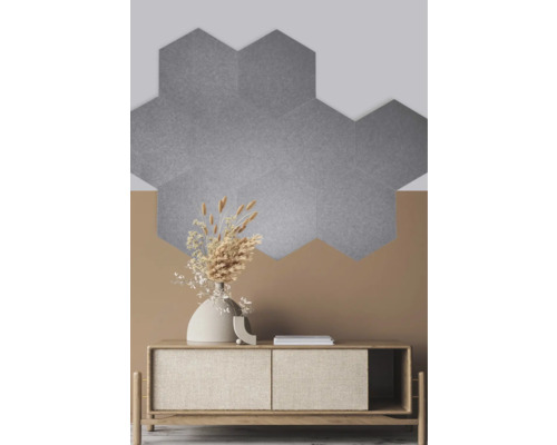 Akustikpaneel Hexagon Brain mit PET-Filz grau 57.7 x 50 cm