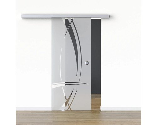 Pertura Glasschiebetür Komplettset Glera Tangle 02 1025x2050 mm Links inkl. Beschlag Selir Aluminium natur,Griffmuschel