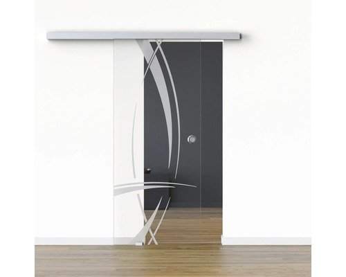 Pertura Glasschiebetür Komplettset Glera Tangle 01 1025x2050 mm Links inkl. Beschlag Selir Aluminium natur,Griffmuschel