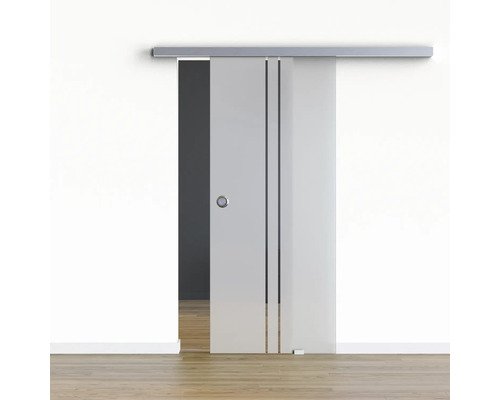 Pertura Glasschiebetür Komplettset Glera String 1025x2050 mm inkl.Beschlag Selir Aluminium Edelstahloptik,Griffmuschel
