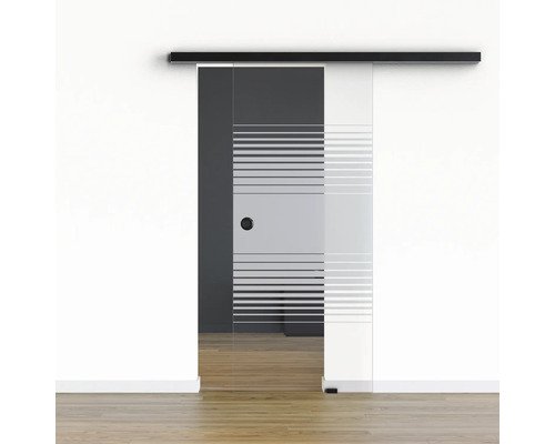 Pertura Glasschiebetür Komplettset Glera Strata 1025x2050 mm inkl.Beschlag Selir Aluminium schwarz,Griffmuschel