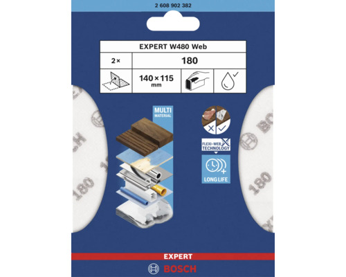 Bosch Schleifblatt für Handschleifer 140 x 115 mm Korn 180 Ungelocht 2 Stück