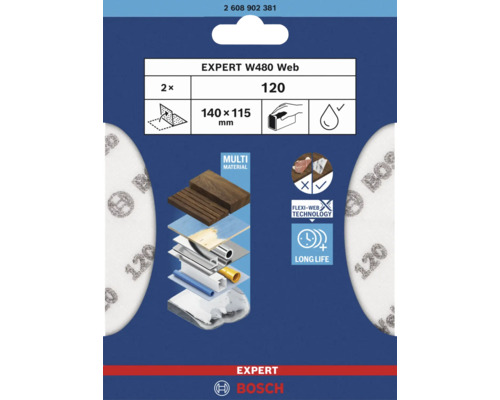 Bosch Schleifblatt für Handschleifer 140 x 115mm Korn 120 Ungelocht 2 Stück