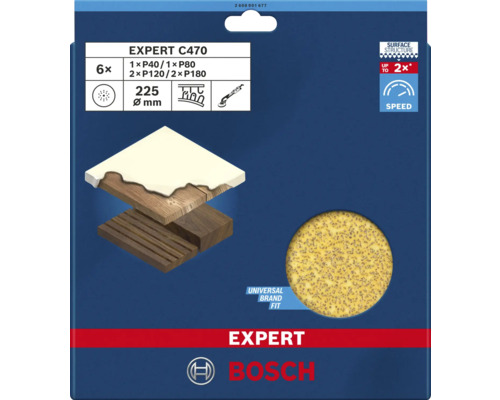 Bosch Expert Schleifblatt für Exzenterschleifer Trockenbauschleifer C470 Ø225 mm (Körnung 40-180) 6 Stück