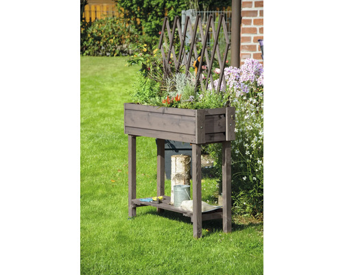 Hochbeet auf Stelzen dobar inkl. Rankgitter rollbar 79 x 28,5 x 130 cm grau