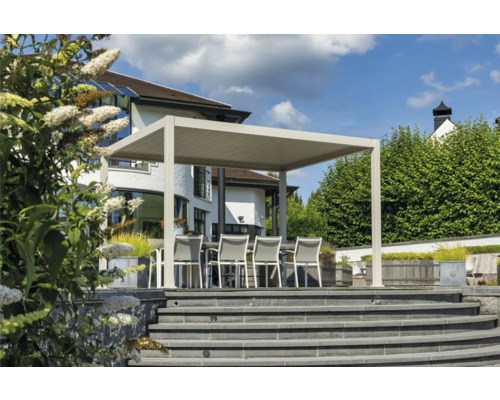 Pergola Mirador Deluxe111 Smart 3x4 mit LED Beleuchtung inkl. elektrischem Motor für Lamellendach 300 x 400 cm grau