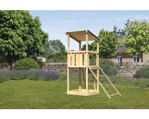 Spielturm Karibu Anna 107 x 107 cm Holz holz bestehend aus Netzrampe