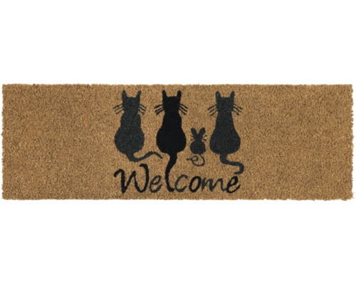Kokosmatte Welcome Cats braun-schwarz 25x75 cm
