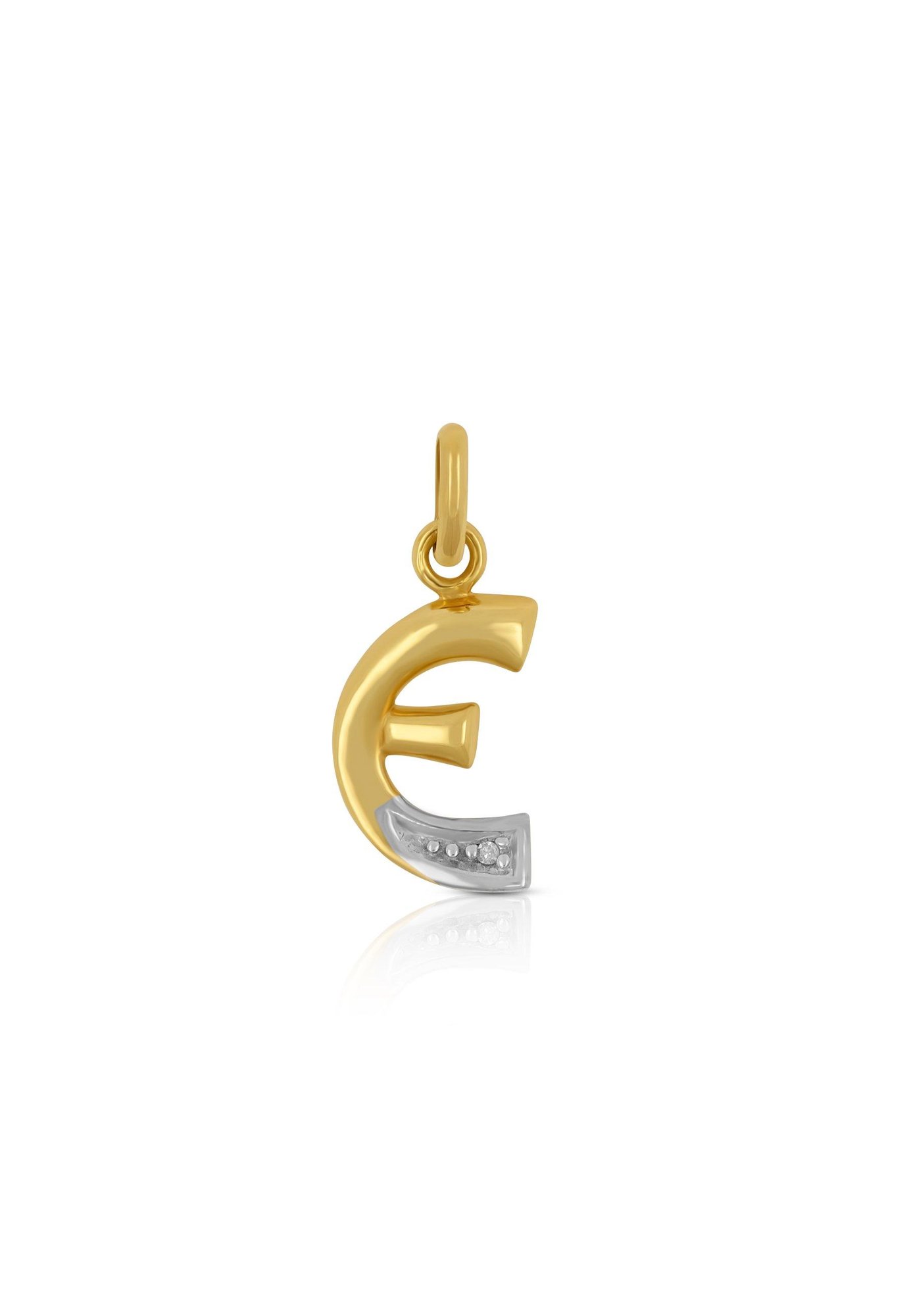 Anhänger Buchstabe E Bicolor Gelb-/Weissgold 750 Diamant 0.01.00ct. 21x12mm