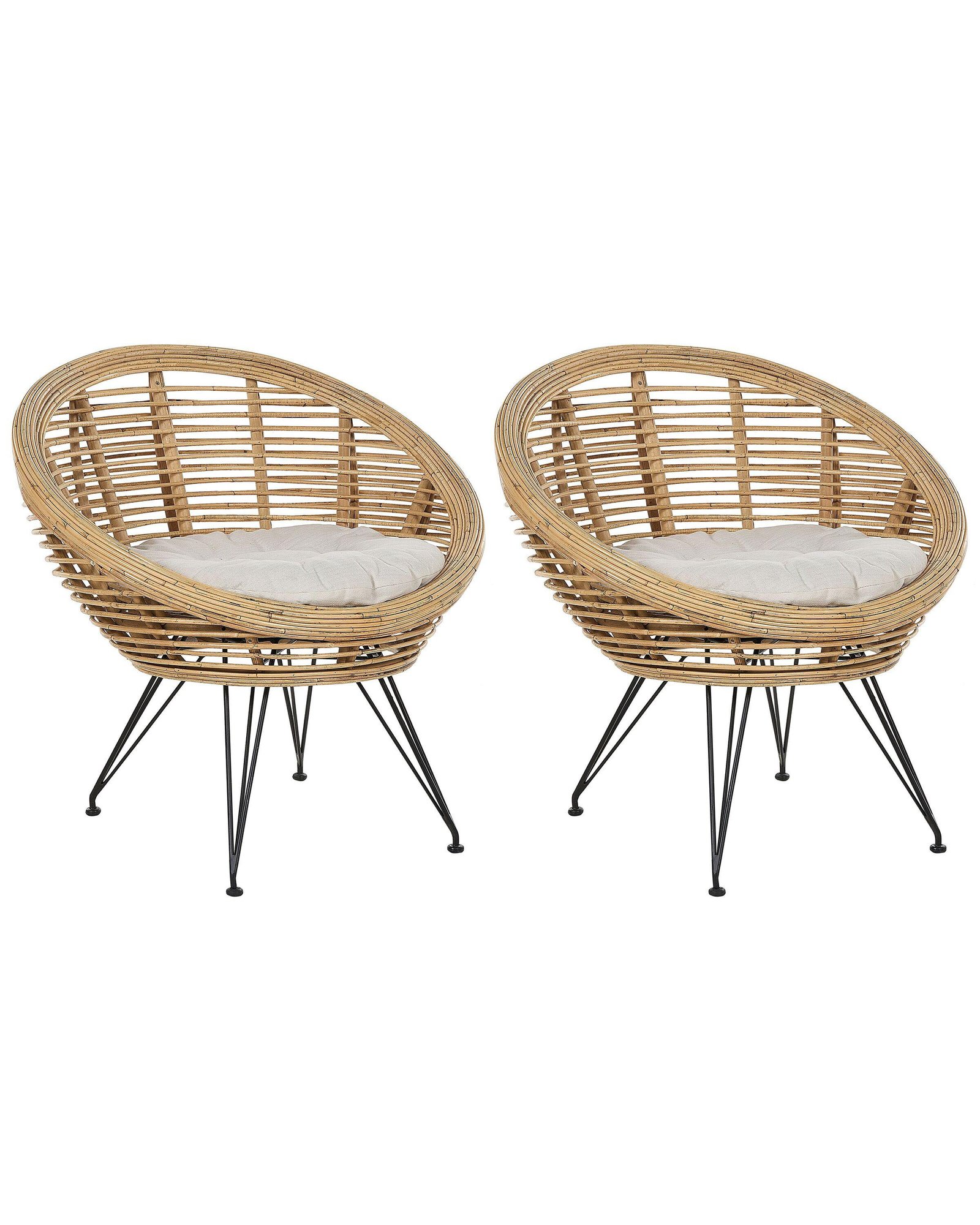 Set mit 2 Stühlen und Sitzkissen aus Rattan Boho MARATEA