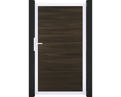 Einzeltor GroJa Solid vormontiert ohne Pfosten Rahmen silber 100 x 180 cm walnuss