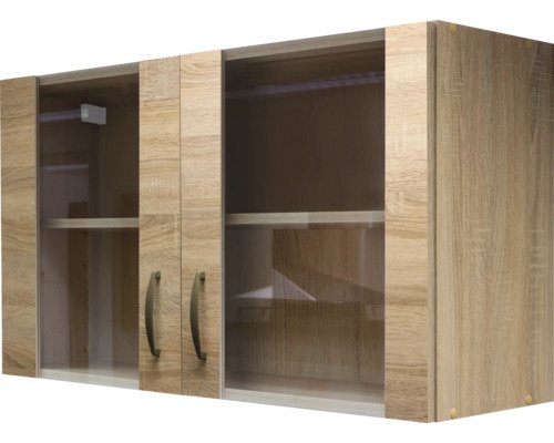 Hängeschrank mit Glastür Flex Well Oslo BxHxT 100x55x32 cm Frontfarbe sonoma eiche - Korpusfarbe sonoma eiche