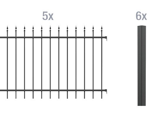 Zaun-Grundset ALBERTS Chaussee zum Einbetonieren 10 x 1,20 m schwarz matt