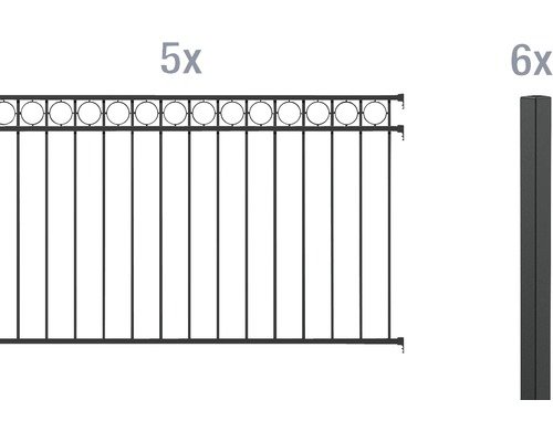 Zaun-Grundset ALBERTS Circle zum Einbetonieren 10 x 1 m schwarz-matt