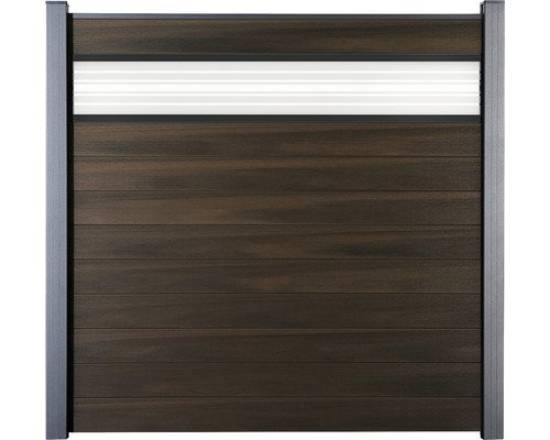 Zaun Hauptelement GroJa Solid Stecksystem ohne Pfosten mit Designelement 30er Glas 180 x 180 cm Walnuss