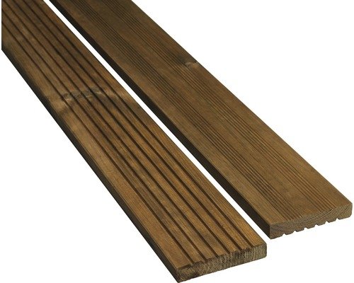Terrassendiele Holz Kiefer KDI Vollprofil geriffelt/genutet 3000 x 145 x 28 mm dunkelbraun