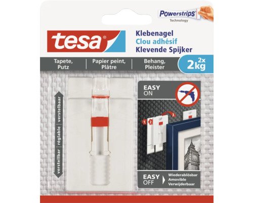 tesa Klebenagel für Tapete & Putz verstellbar weiss 2 kg Belastung 2 Stk.