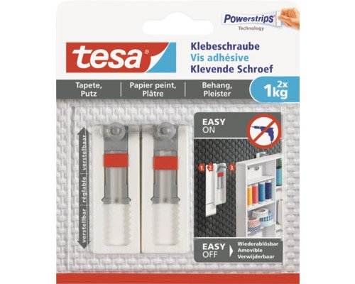 tesa Klebeschraube tesa für Tapete & Putz verstellbar weiss 1 kg Belastung 2 Stk.