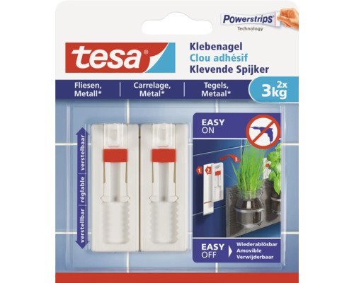 tesa Klebenagel für Fliesen verstellbar weiss 3 kg Belastung 2 Stk.