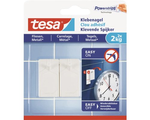tesa Klebenagel für Fliesen weiss 2 kg Belastung 2 Stk.