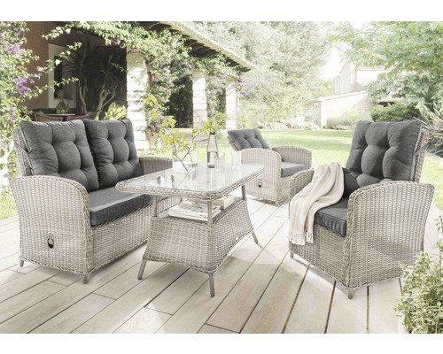 Loungeset Destiny MERANO 2 Sessel, 2er Sofa, 1 Tisch 120x77x66cm, vintage weiss