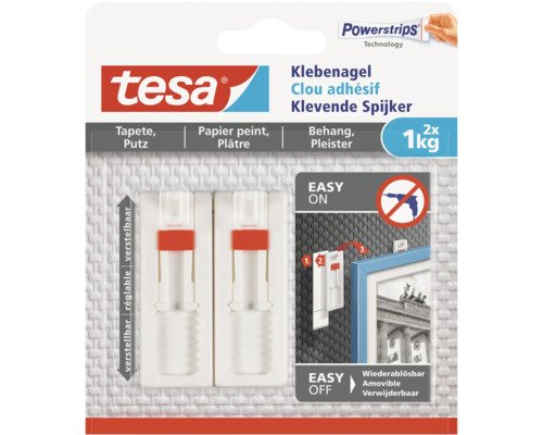tesa Klebenagel für Tapete & Putz verstellbar weiss 1 kg Belastung 2 Stk.
