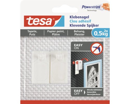 tesa Klebenagel für Tapete & Putz weiss 0,5 kg Belastung 2 Stk.