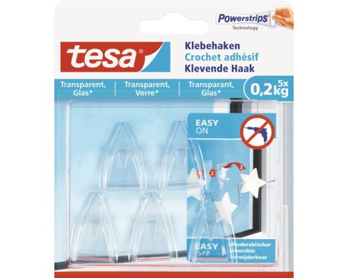 tesa Klebehaken für Glas transparent 0,2 kg Belastung 5 Stk.