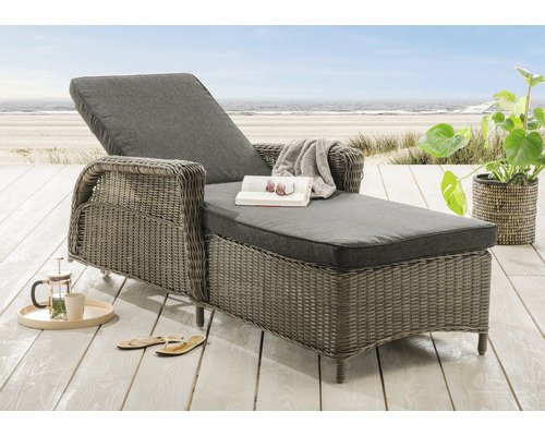 Gartenliege Destiny CASA 202x83x58 cm inkl. Auflage, Polyrattan, vintage grau