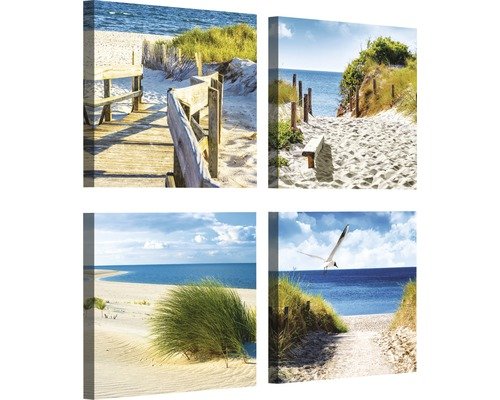 Leinwandbild Strand 4er-Set 4x 25x25 cm