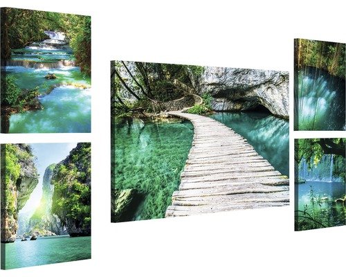 Leinwandbild Wasserfall I 5er-Set 115,6x64,8 cm