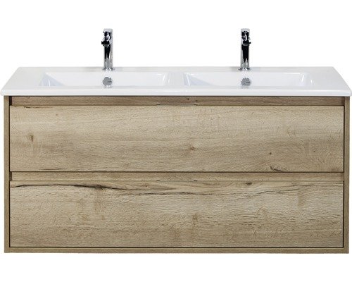 Doppelwaschbecken mit Unterschrank Sanox PORTO BxHxT 121x57x51 cm Frontfarbe eiche natur 84719227