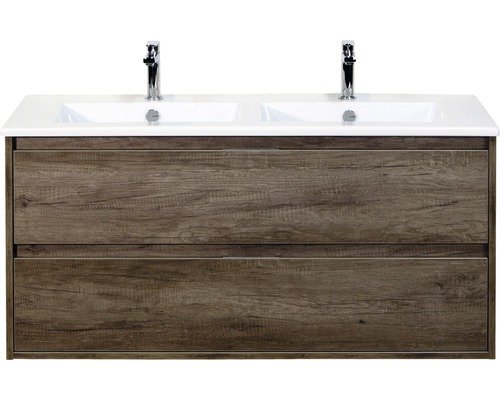 Doppelwaschbecken mit Unterschrank Sanox PORTO BxHxT 121x57x51 cm Frontfarbe nebraska oak 84719224