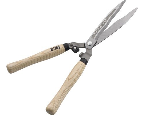 Heckenschere for_q mit Holzgriff und Wellenschliff