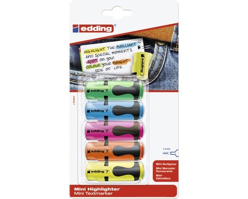 edding Textmarker Mini 5 Stück grün/ blau/ pink/ orange/ gelb