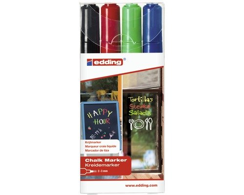 edding Kreidemarkerset 4 Stück schwarz/ rot/ hellgrün/ blau