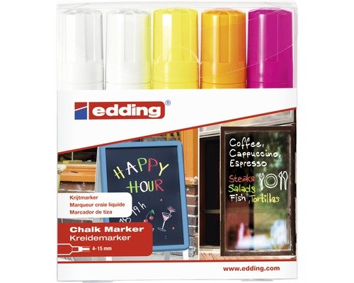 edding Kreidemarker 4090 E5 5 Stück weiss/ gelb/ orange/ pink