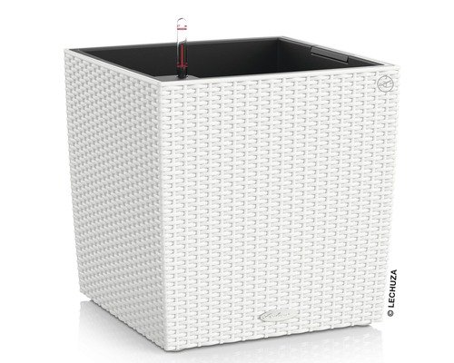 Pflanzkübel Lechuza Cube Cottage Kunststoff 30 cm x 30 cm x 30 cm weiss inkl. Erdbewässerungssystem, Pflanzeinsatz und Wasserstandsanzeiger